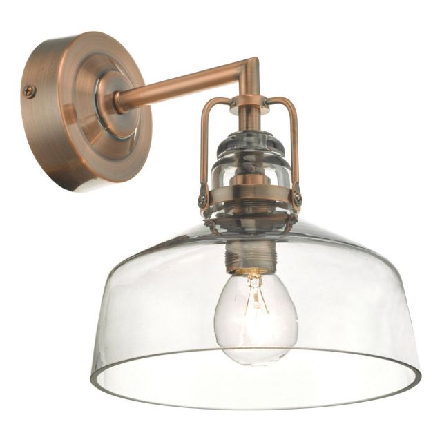 Dar Wisebuys Miles Wall Light In Antique Copper And Smoked Glass Shade