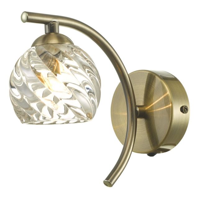 Dar Wisebuys Nakita Wall Light In Antique Brass With Twisted Open Glass