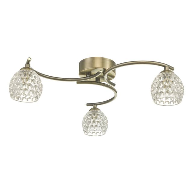 Dar Wisebuys Nakita 3 Light Semi Flush Ceiling Light In Antique Brass With Dimpled Glass
