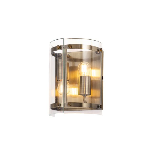 York 2 Light Wall Light In Antique Brass Finish With Clear Glass Shade 