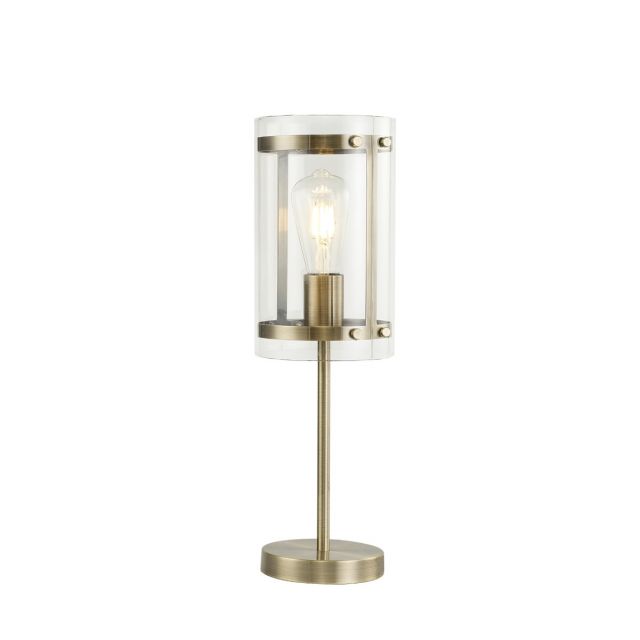 York Table Lamp In Antique Brass Finish With Clear Glass Shade