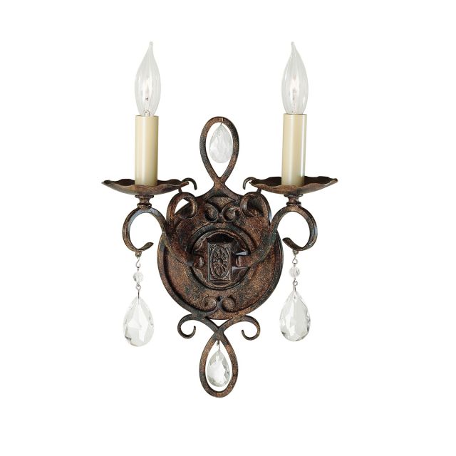 FE-CHATEAU2 Chateau Classic 2 Light Wall Light In Mocha Bronze With Crystal 
