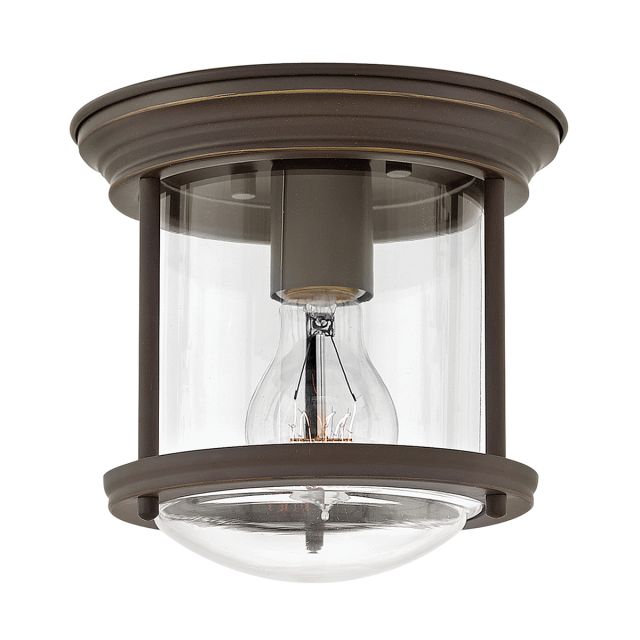Quintiesse QN-HADRIAN-MINI-F-OZ-CLEAR Hadrian Flush Ceiling Light In Oil Rubbed Bronze With Clear Glass IP44