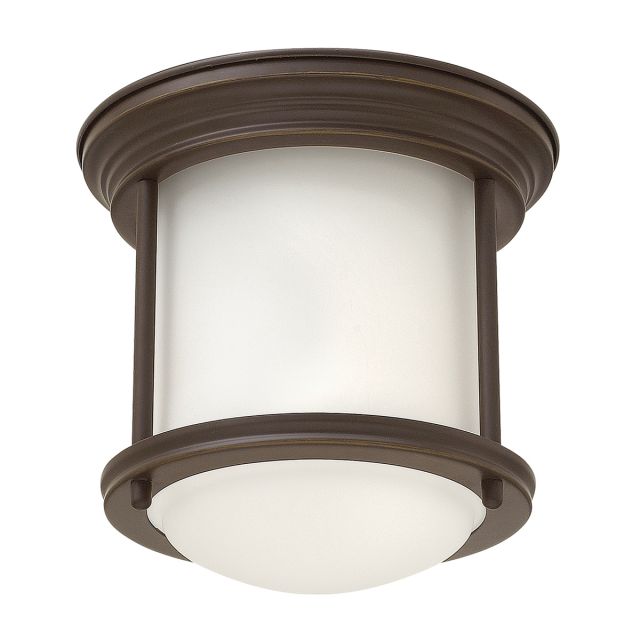 Quintiesse QN-HADRIAN-MINI-F-OZ-OPAL Hadrian Flush Ceiling Light In Oil Rubbed Bronze With Opal Glass IP44