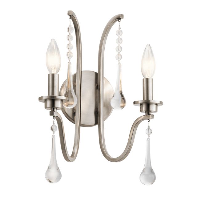 Quintiesse QN-KARLEE2 Karlee 2 Light Stylish Wall Light In Classic Pewter Finish With Crystal Droplets