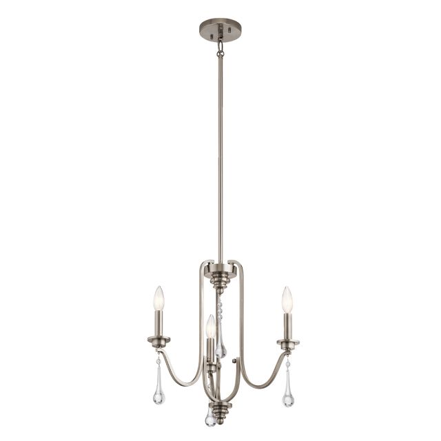 Quintiesse QN-KARLEE3 Karlee 3 Light Stylish Ceiling  Chandelier In Classic Pewter With Crystal Glass Droplets