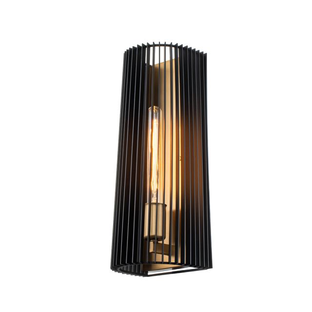 Quintiesse QN-LINARA1-BK Linara Single Wall Light In Natural Brass With Black Slatted Shade