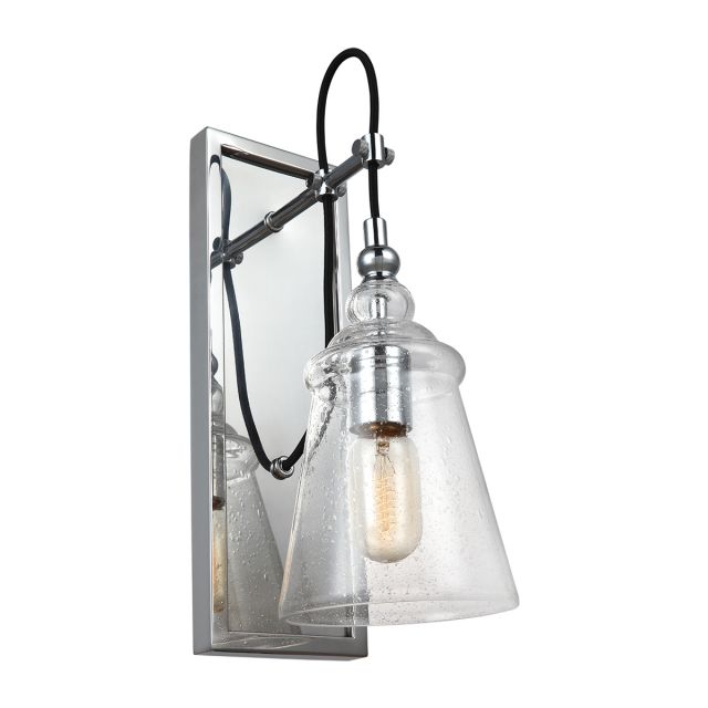 Quintiesse QN-LORAS1 Loras Industrail 1 Light Wall Light In Polished Chrome With Seeded Glass