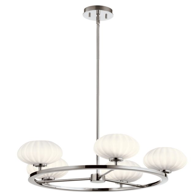 Quintiesse QN-PIM5-PC Pim 5 Light Ceiling Chandelier In Polished Chrome With Opal Glass Shades