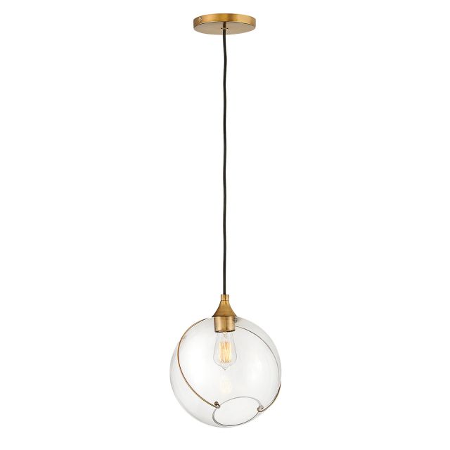 Quintiesse QN-SKYE-1P Skye Modern Single Ceiling Pendant Light in Heritage Brass Finish With Clear Glass 
