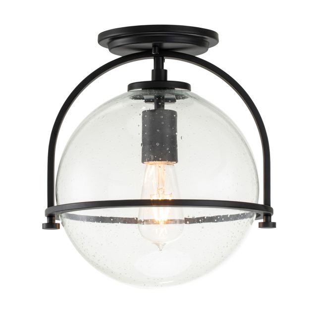 Quintiesse QN-SOMERSET-F-C-BK Somerset Flush Ceiling Light In Black With Clear Glass