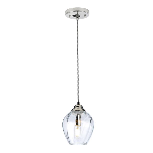 Elstead TIBER-P-CLEAR Tiber 1 Light Ceiling Pendant Light In Polished Nickel With Clear Glass Shade