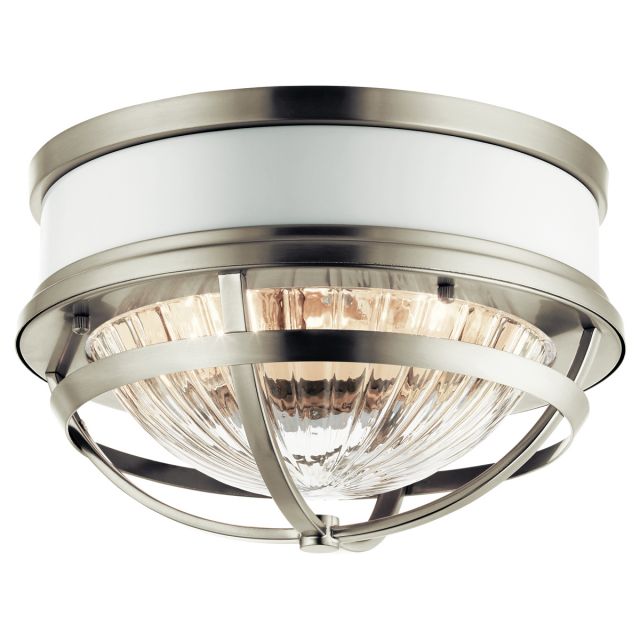 Quintiesse QN-TOLLIS-F-BN Tolis Flush Ceiling Light In Brushed Nickel And White Finish