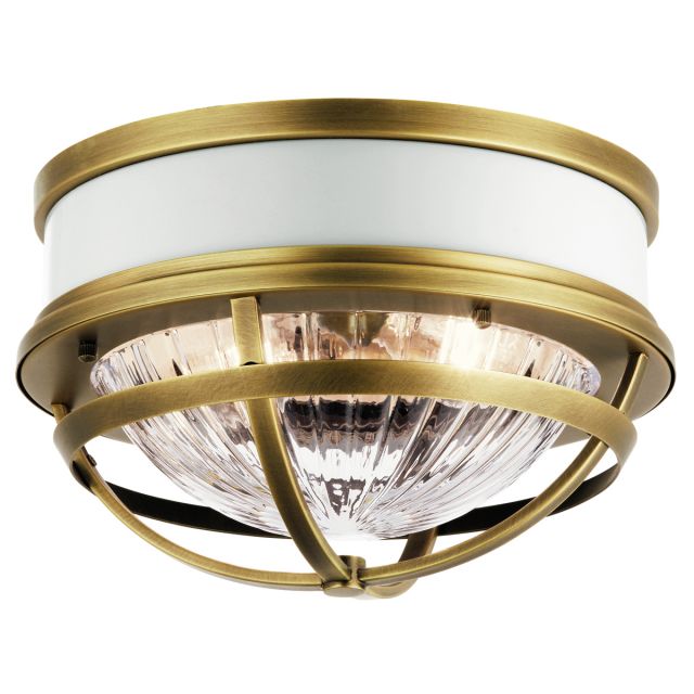 Quintiesse QN-TOLLIS-F-NBR Tolis Flush Ceiling Light In Natural Brass And White Finish