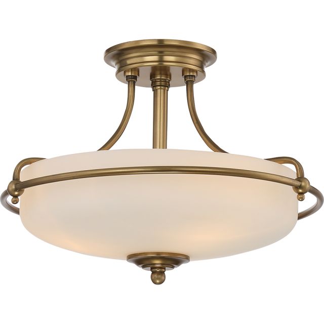 QZ-GRIFFIN-SFS-WS Griffin 3 Light Semi-Flush Ceiling Light In Weathered Brass