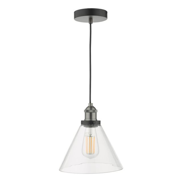 Dar Lighting Ray Single Ceiling Pendant Light In Nickel Finish With Clear Glass Shade