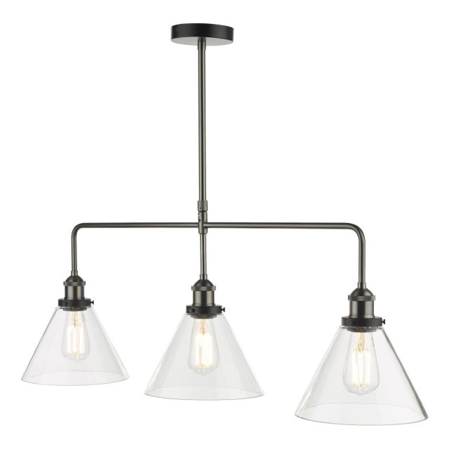 Dar Lighting Ray 3 Light Ceiling Pendant Light In Nickel Finish With Clear Glass Shades