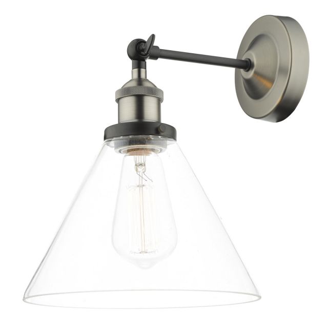 Dar Lighting Ray Single Wall Light In Nickel Finish With Clear Glass Shade