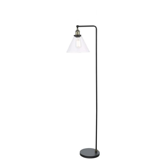 Dar Lighting Ray Floor Lamp In Antique Brass Finish With Clear Glass Shade