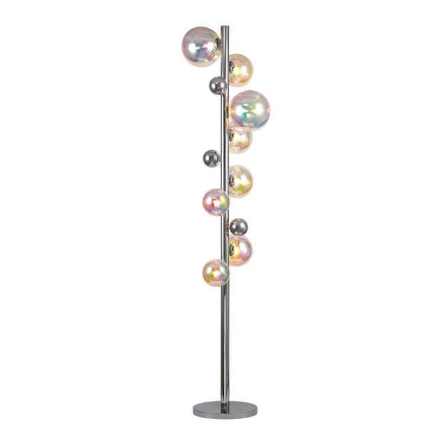 System 8 Light Floor Lamp In Chrome Finish With Iridescent Glass Shades 