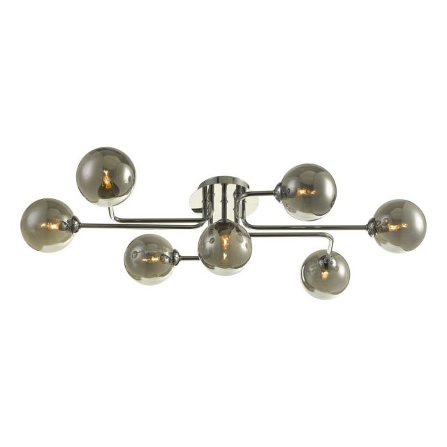 Dar Wisebuys Reyna 7 Light Semi Flush Ceiling Light In Polished Chrome With Smoked Glass