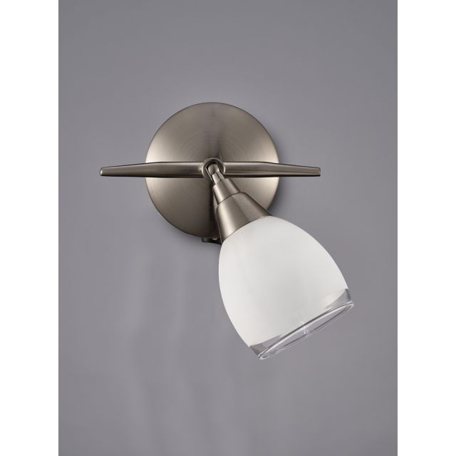 SP8971 1 Light Spotlight In Satin Nickel With Clear Edged White Satin Shades