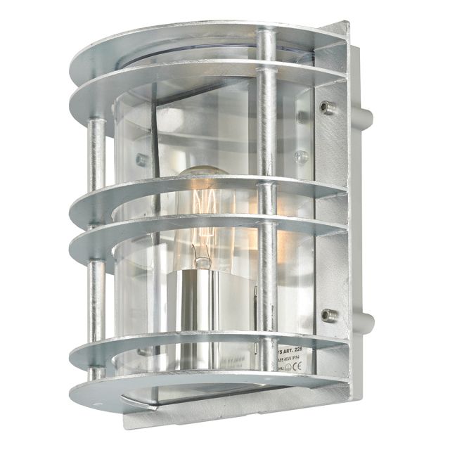 Norlys ST-FLU-E27-GAL-C Stockholm 1 Light Flush Wall Light - Galvanised - With Clear Glass