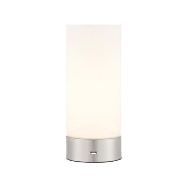 Endon 67517 Dara One Light USB Table Lamp In Brushed Nickel And Matt Opal Duplex Glass