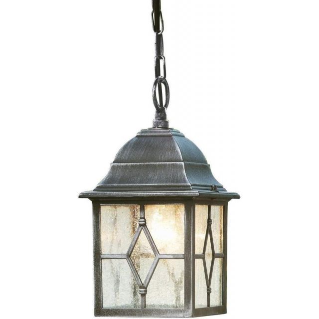 Traditional Black Silver Hanging Porch Chain Lantern Light with Cathedral Glass