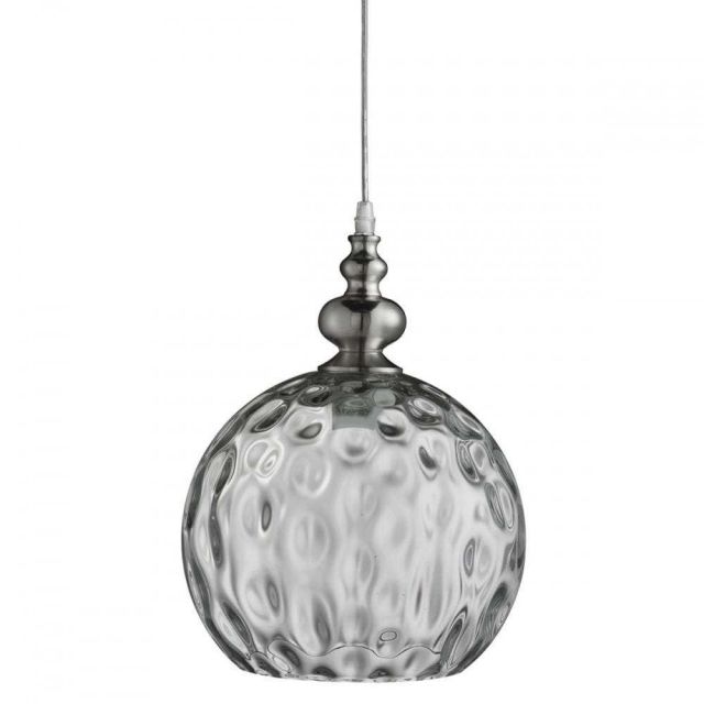 Searchlight 2020CL  Indiana 1 Light Ball Ceiling Pendant Light In Satin Silver With Clear Glass