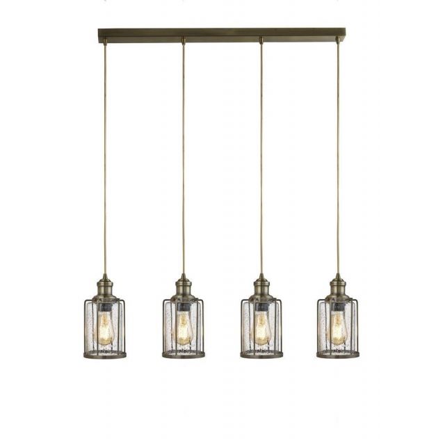 Searchlight 1164-4AB Pipes 4 Light Linear Pendant Light In Antique Brass