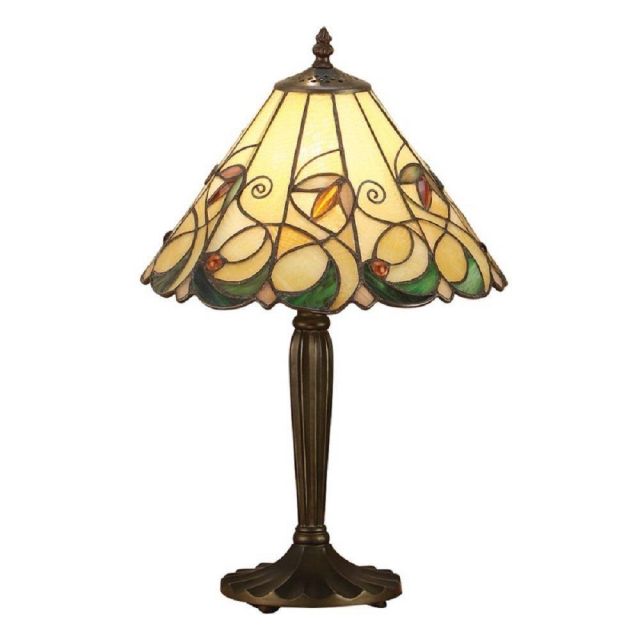 Interiors 1900 64195 Jamelia Tiffany Small 1 Light Table Lamp In Dark Bronze With Shade