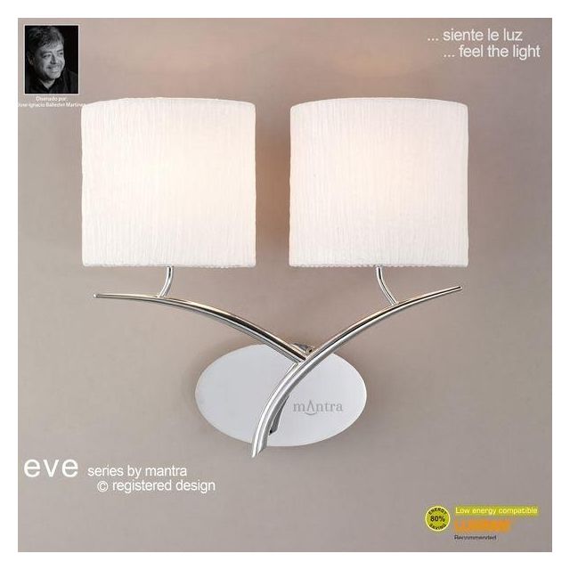 M1135 Eve 2 Light Chrome Wall Lamp With Ivory Shades