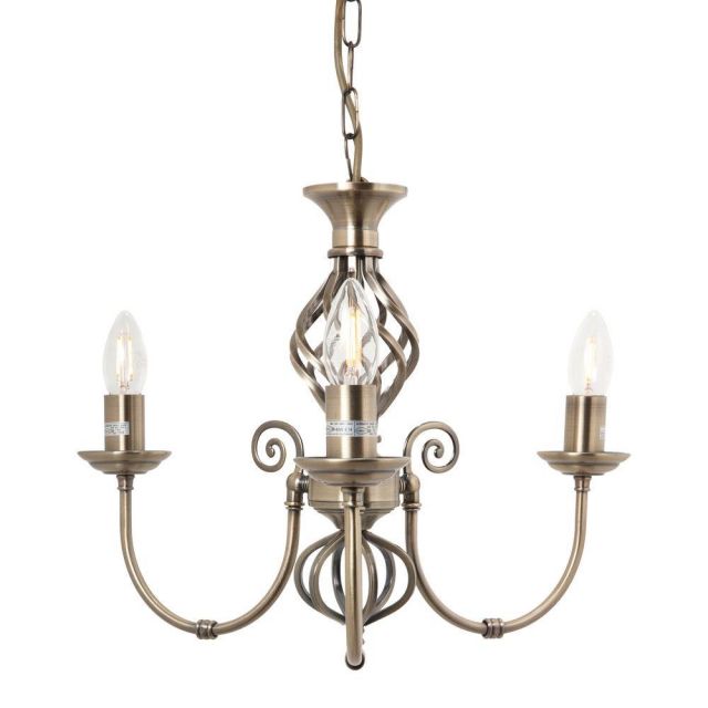 Barley 3 Light Classic Knot Twist Ceiling Light in Antique Brass