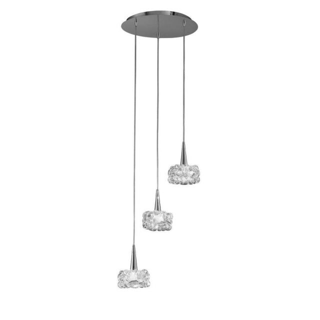 Mantra M3922 O2 3 Light Round Pendant Light In Chrome With Clear Glass