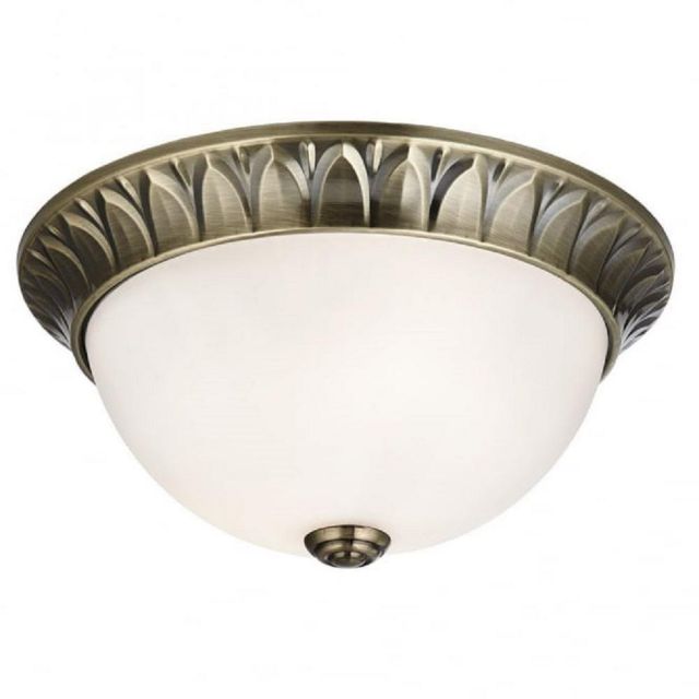 Searchlight 4148-28AB 2 Light Flush Ceiling Light In Antique Brass With Frosted Glass - Dia: 280mm