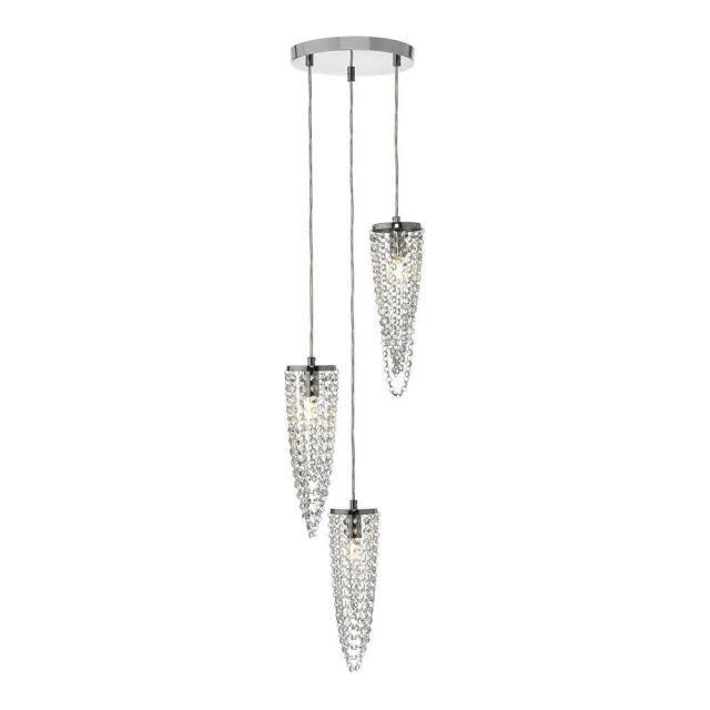 Dar NUA0350 Nuala 3 Light Cluster Pendant Light In Polished Chrome With Crystals