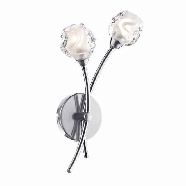 Dar SEA0946 Seattle 2 Light Wall Light In Satin Chrome With Glass Shade