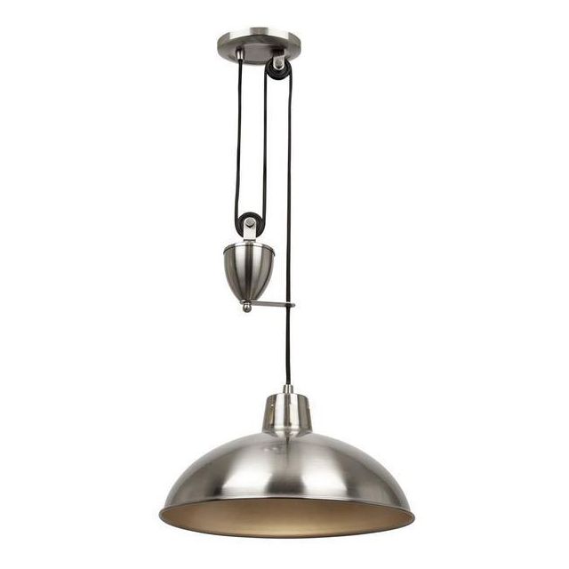 Endon POLKA-SN Metal Rise And Fall Pendant Ceiling Light In Nickel