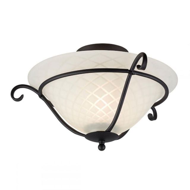 Elstead TCH/F Torchiere 1 Light Flush Ceiling Light In Black With Glass Shade