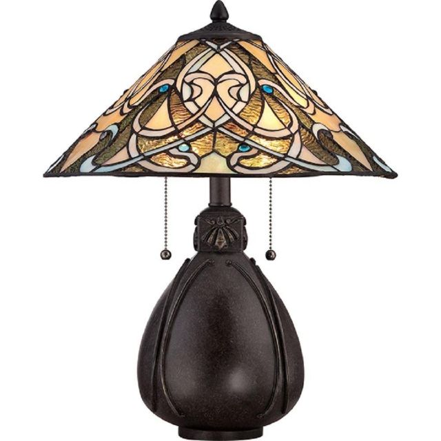 QZ/INDIA/TL India Table Lamp In Imperial Bronze With Tiffany Glass Shade