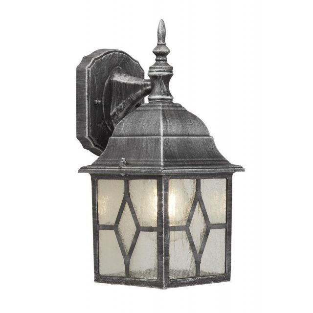 Traditional Black Silver Outdoor Leaded Glass Wall Lantern Light