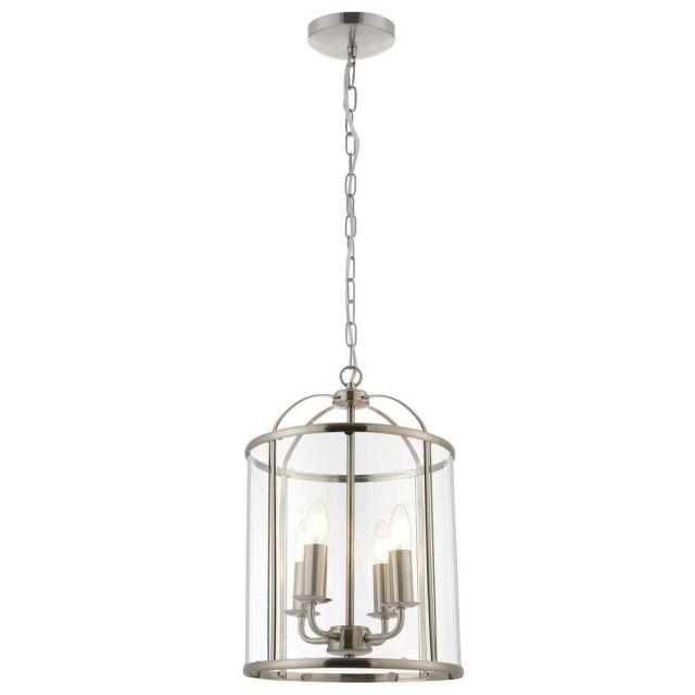 Hanging 4 light Hall Ceiling Lantern in Satin Nickel with Glass Panels