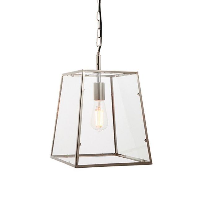 1 Light Ceiling Lantern Pendant In Bright Nickel Plate And Clear Glass