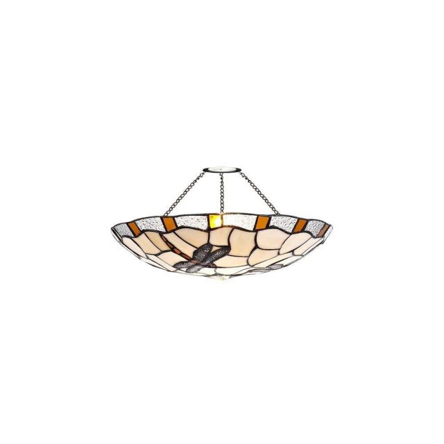 Cancion 1 Light Non Electric Uplighter With Amber, Cream And Black Tiffany Shade