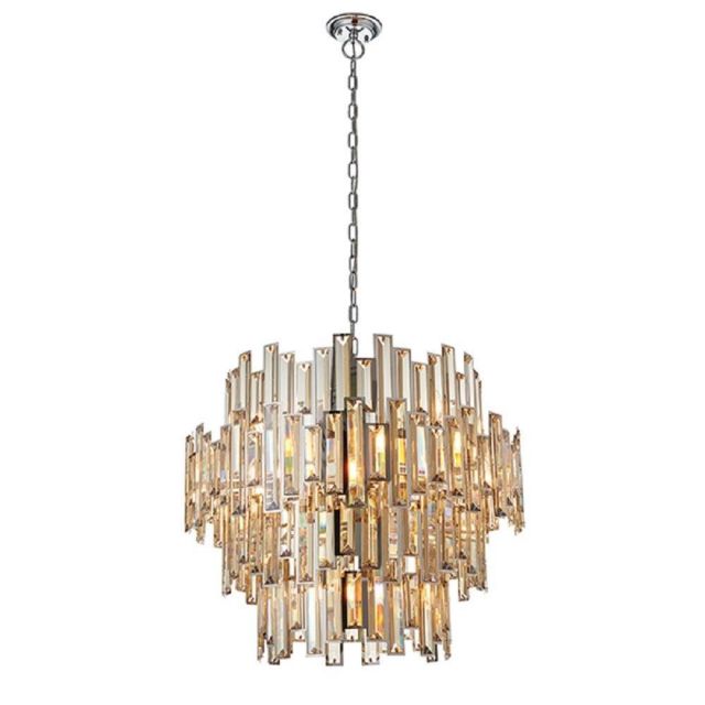 15 Light Ceiling Pendant Light In Chrome Plate And Champagne Crystal