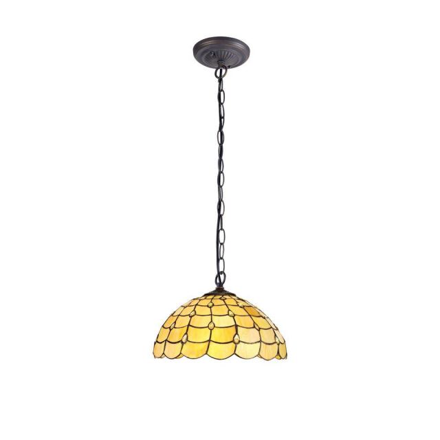Origin 1 Light Ceiling Pendant With 300mm Beige, Clear, Black And Gold Tiffany Shade