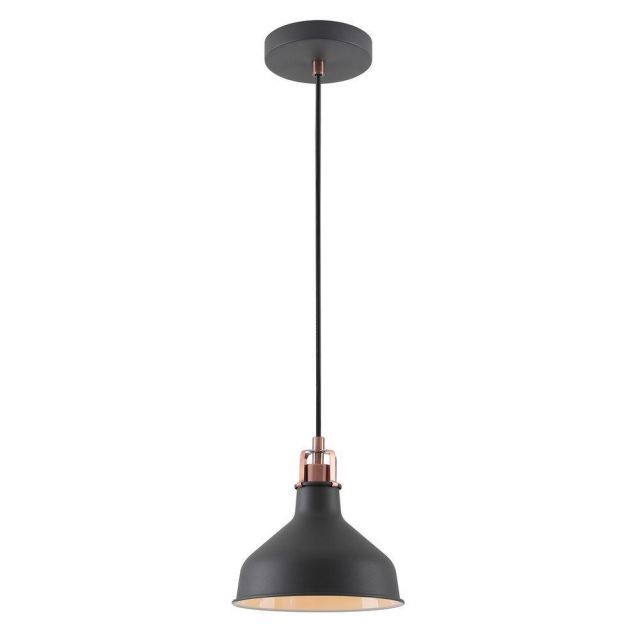 Ryde 1 Light Small Ceiling Pendant In Sand Black, Copper And White - Dia: 190mm