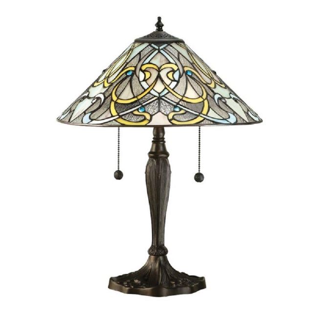 Interiors 1900 64055 Dauphine Tiffany Medium 2 Light Table Lamp In Bronze With Shade