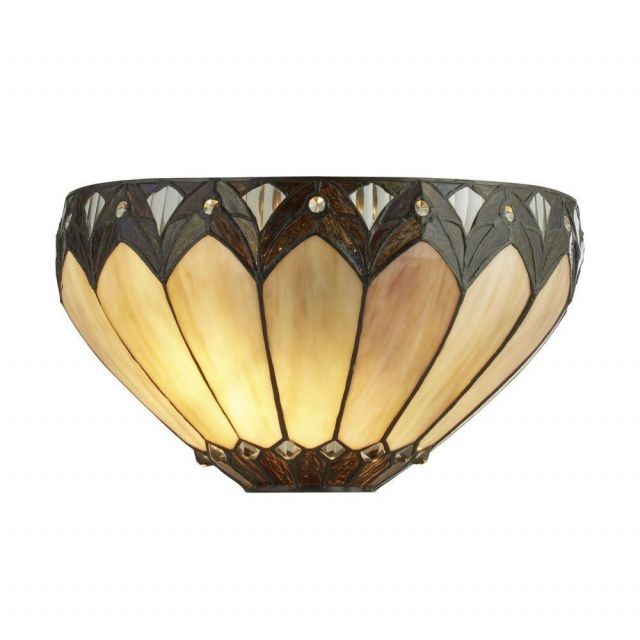 Searchlight 6704-1 Pearl Wall Light In Antique Brass With Tiffany Glass